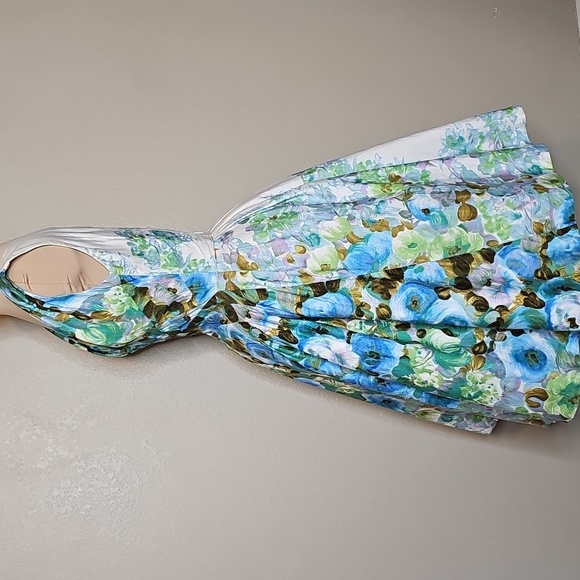 True Vintage Alix Of Miami 1950s Fit And Flare Floral Dress Blue, Green Cupcake - Picture 7 of 17